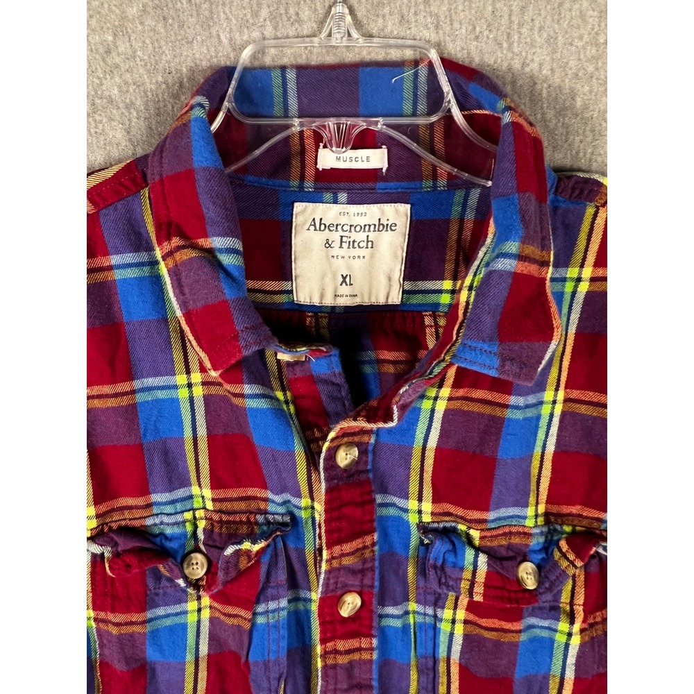 Vintage Abercrombie & Fitch Y2K Mens XL L/S Muscle Fit Plaid Flannel Shirt